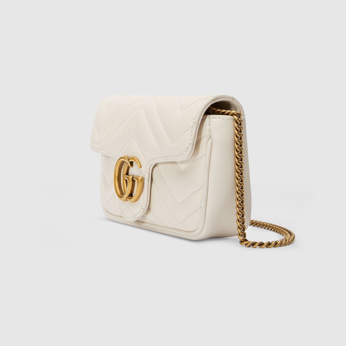 Gucci Gg Marmont Leather Super Mini Bag White Chevron Leather