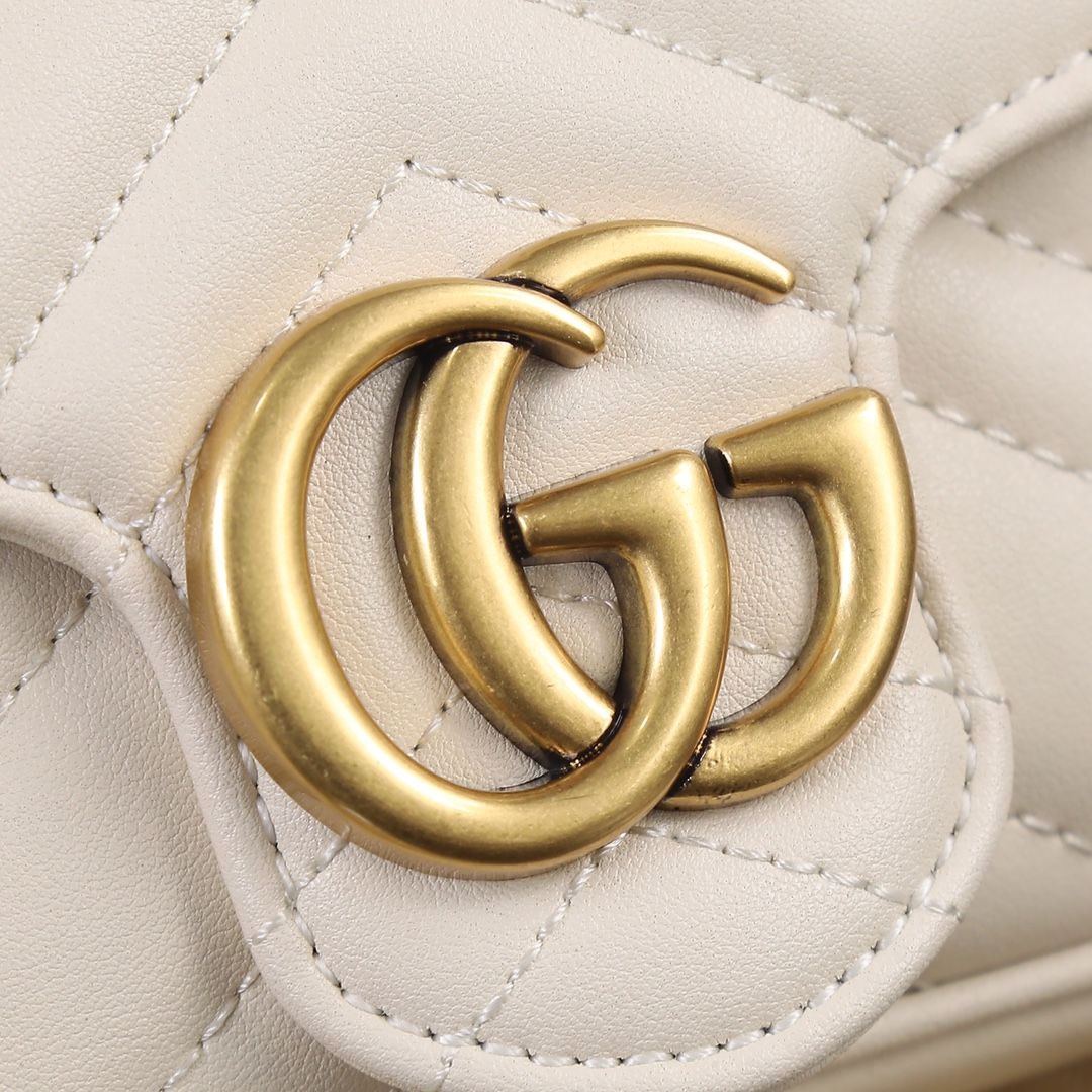 Gucci Gg Marmont Leather Super Mini Bag White Chevron Leather