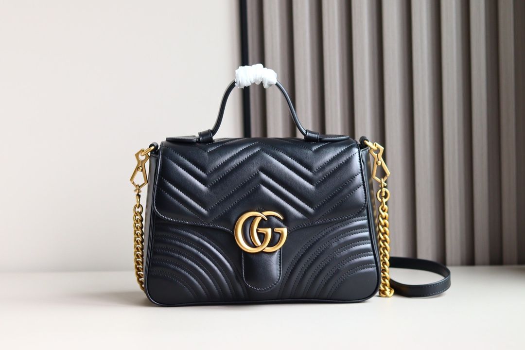 Gucci Gg Marmont Small Top Handle Bag Black Leather