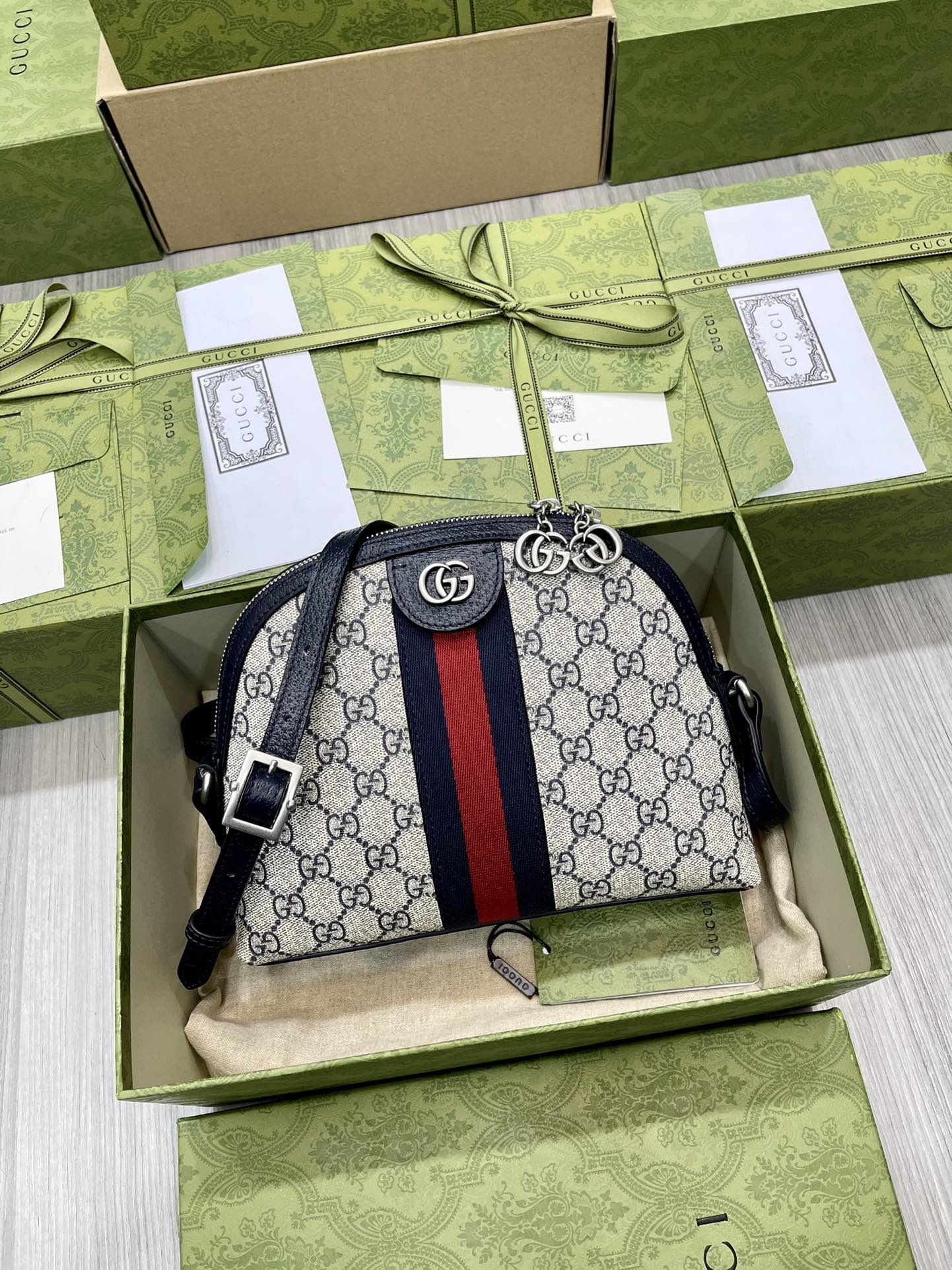 Gucci Ophidia Gg Small Shoulder Bag Beige And Blue Supreme