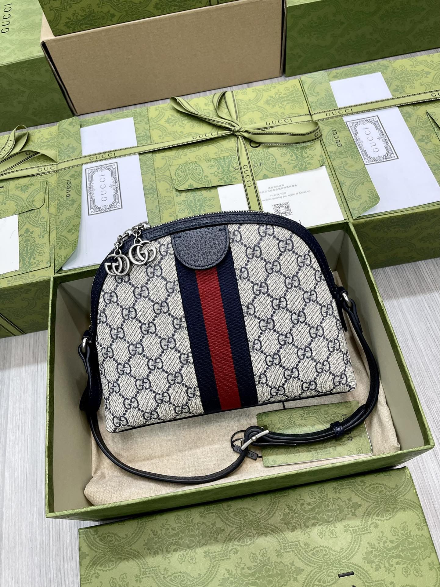 Gucci Ophidia Gg Small Shoulder Bag Beige And Blue Supreme