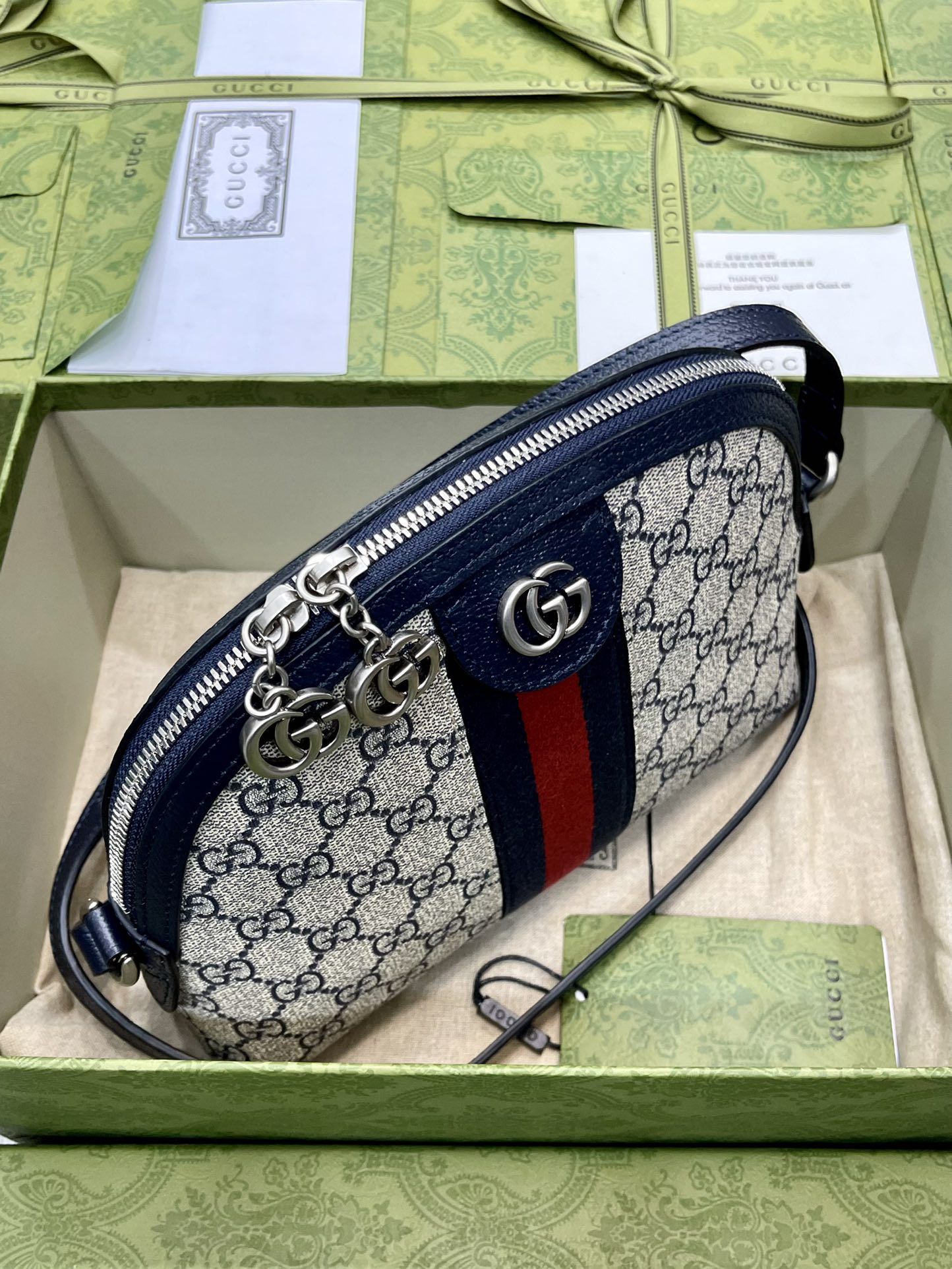 Gucci Ophidia Gg Small Shoulder Bag Beige And Blue Supreme