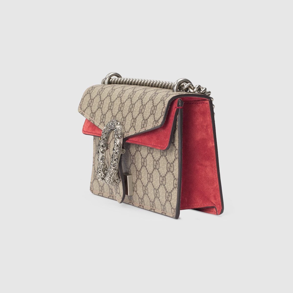 Gucci Dionysus Gg Small Rectangular Bag Gg Supreme And Red Suede