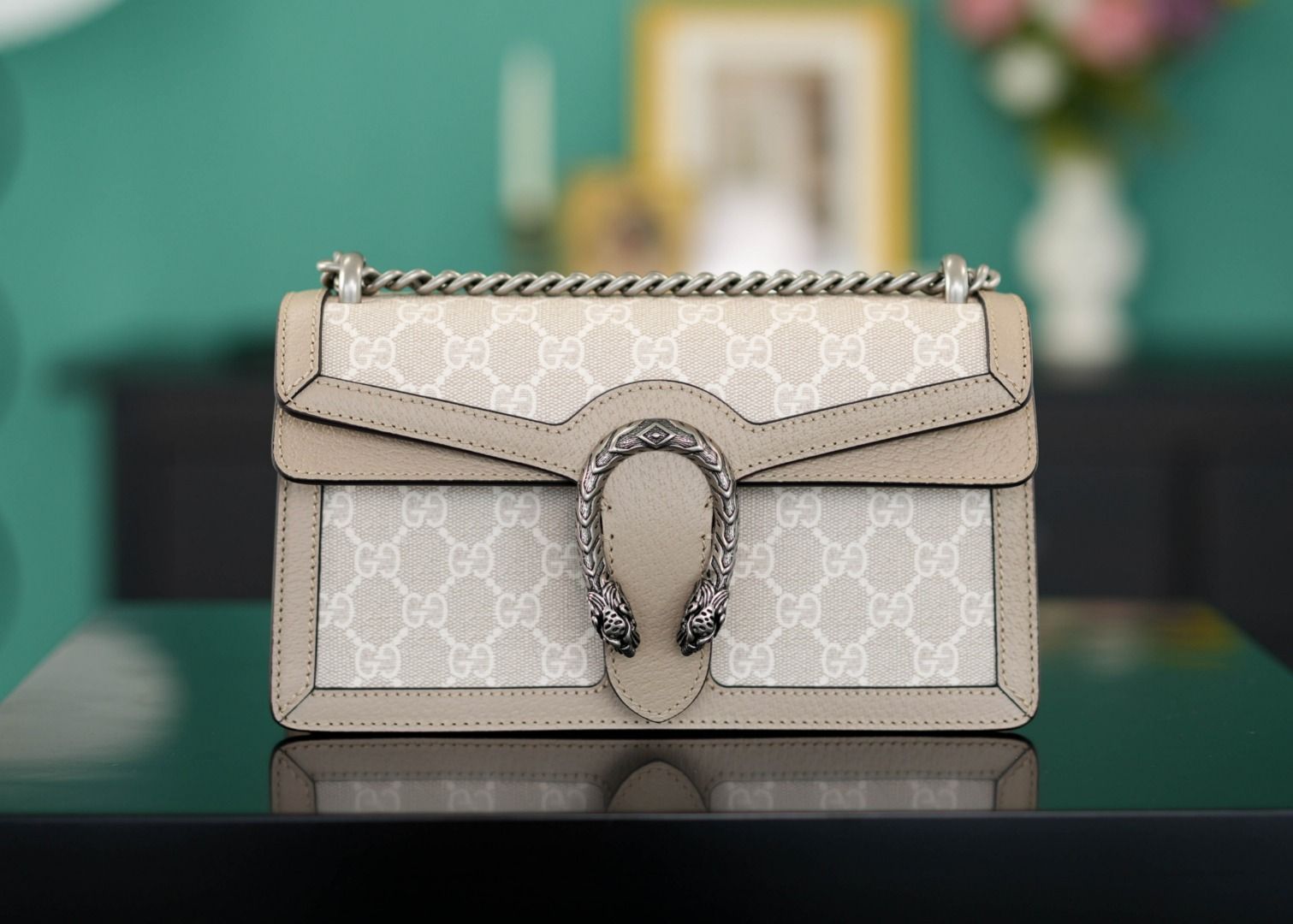 Gucci Dionysus Gg Small Rectangular Bag Beige And White Canvas