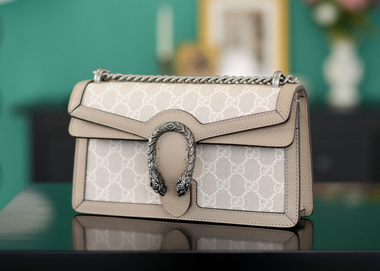 Gucci Dionysus Gg Small Rectangular Bag Beige And White Canvas