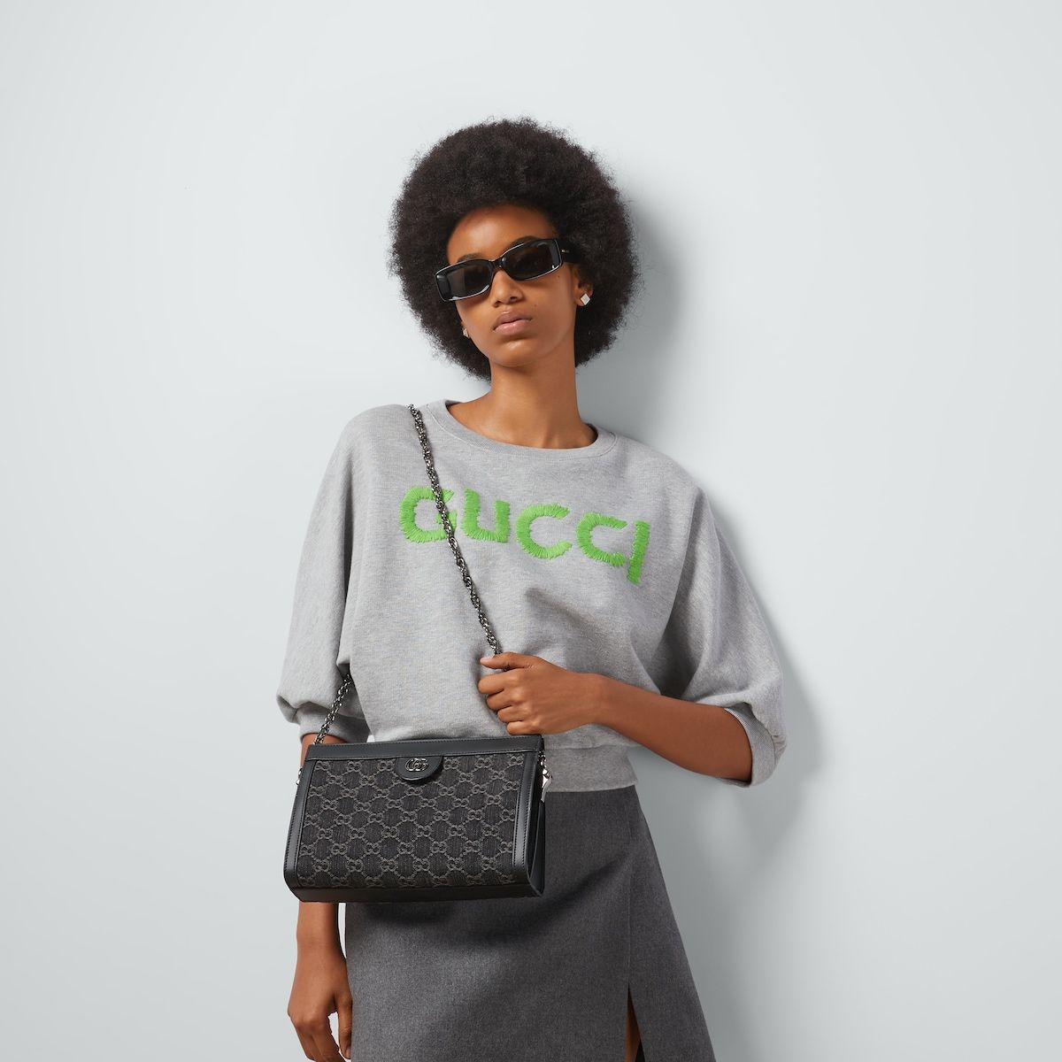 Gucci Ophidia Gg Small Shoulder Bag Black And Grey Denim