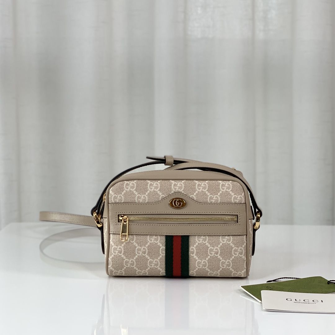 Gucci Ophidia Gg Mini Bag Beige And White Gg Supreme