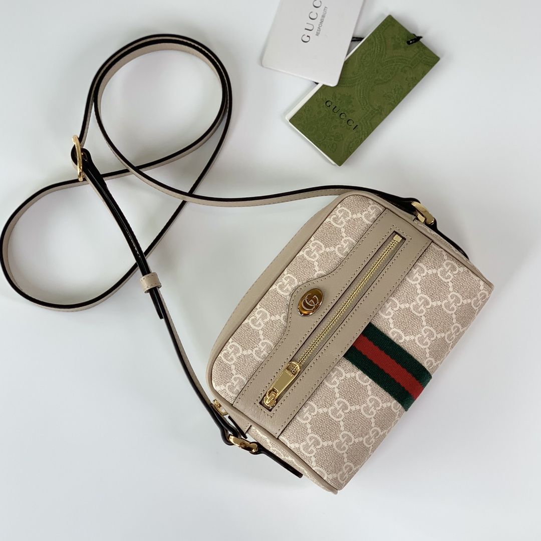 Gucci Ophidia Gg Mini Bag Beige And White Gg Supreme