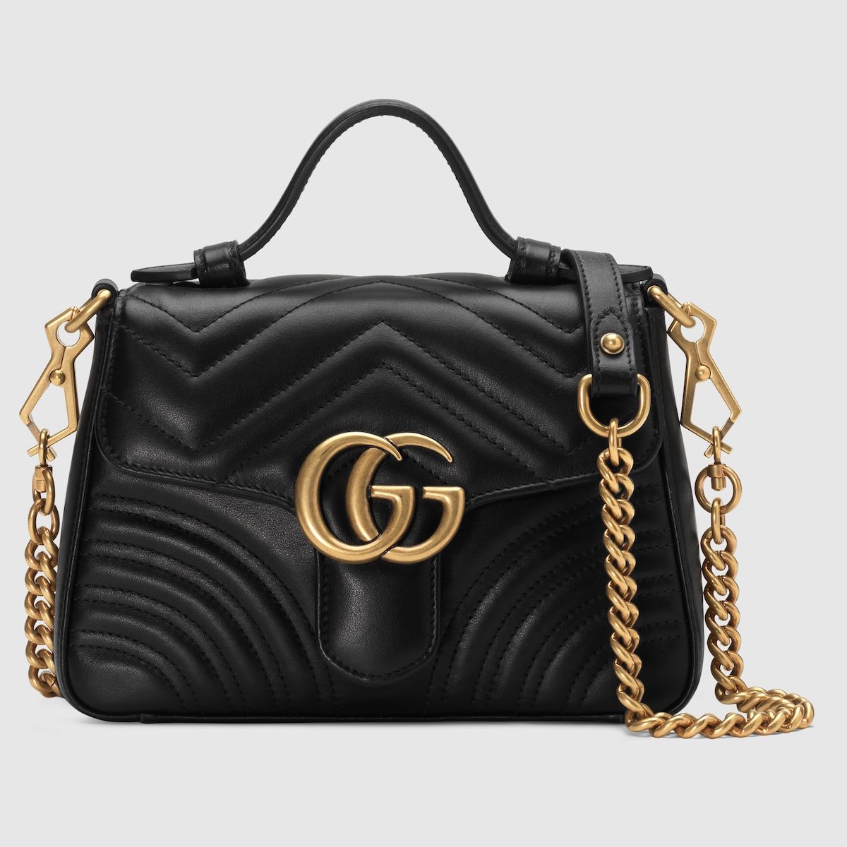 Gucci Gg Marmont Mini Top Handle Bag Black Chevron Leather