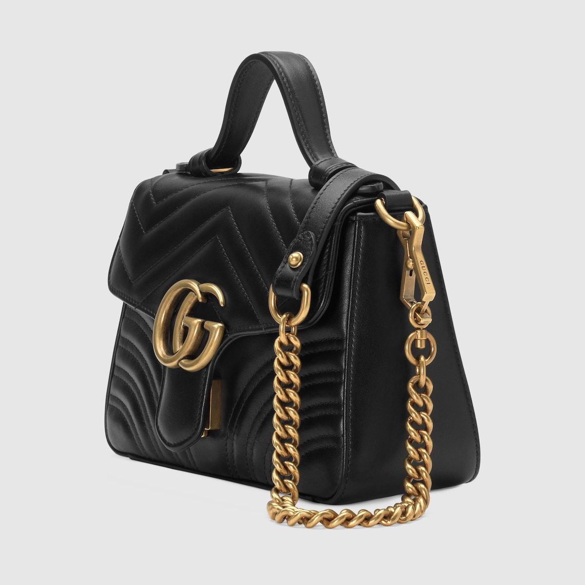 Gucci Gg Marmont Mini Top Handle Bag Black Chevron Leather