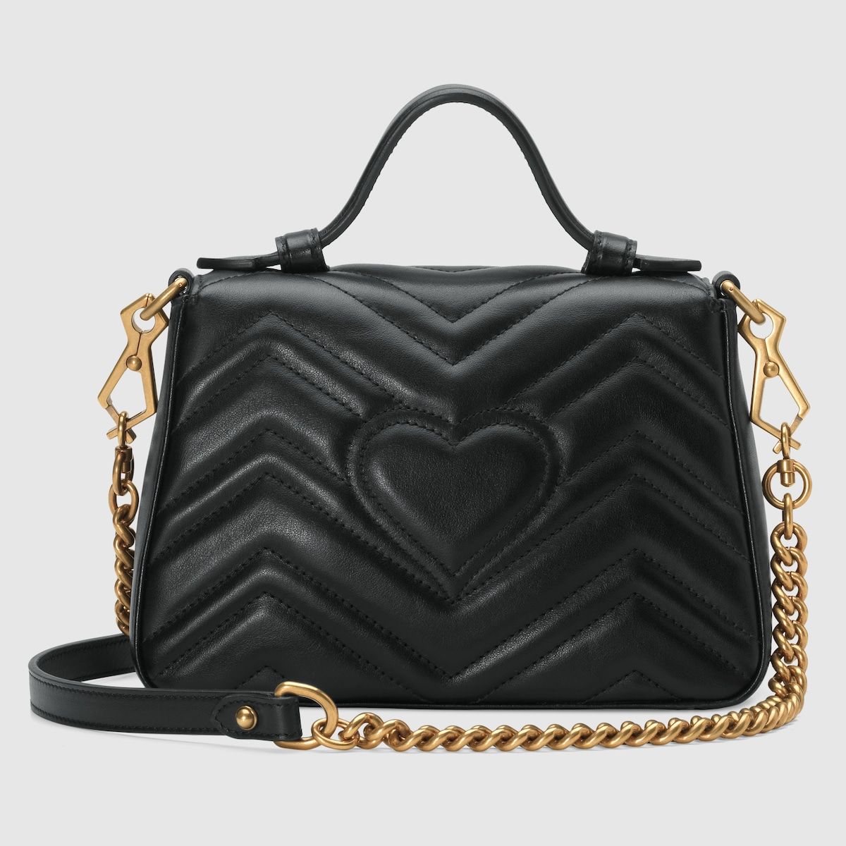 Gucci Gg Marmont Mini Top Handle Bag Black Chevron Leather