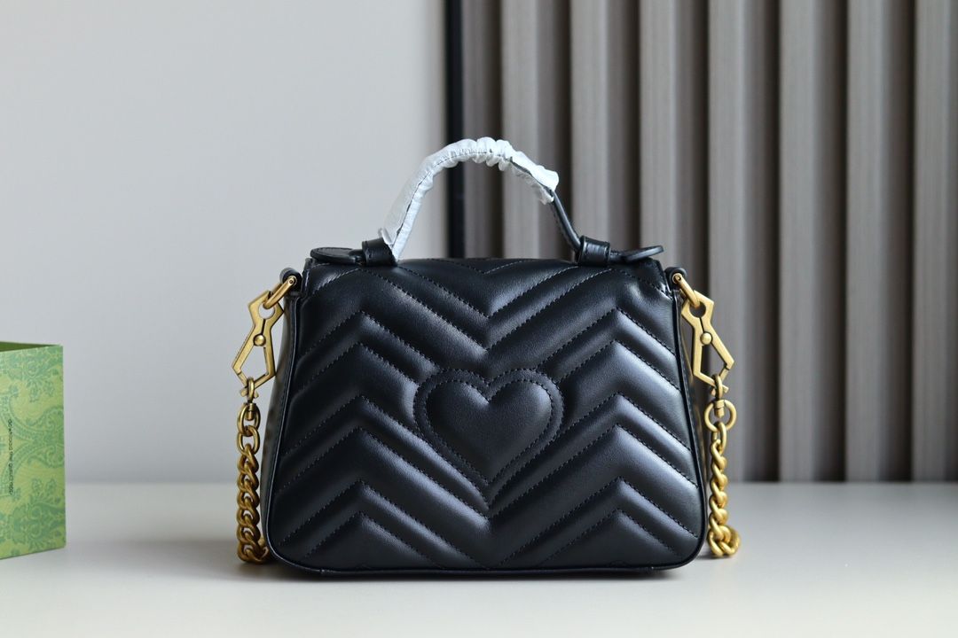 Gucci Gg Marmont Mini Top Handle Bag Black Chevron Leather