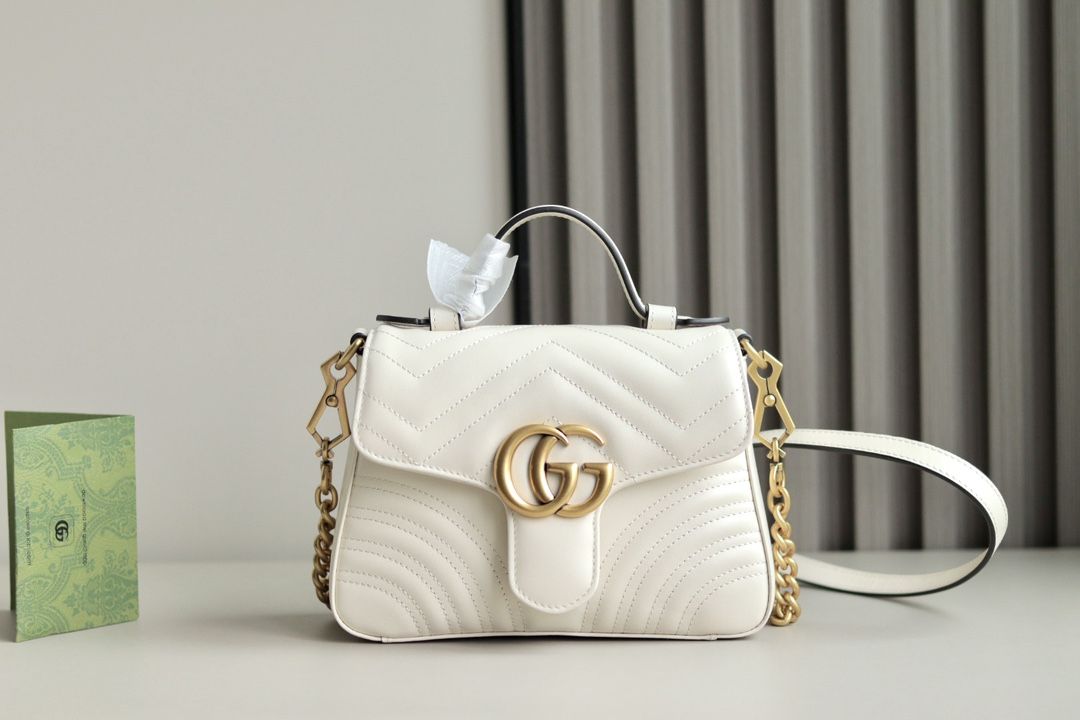 Gucci Gg Marmont Mini Top Handle Bag White Leather