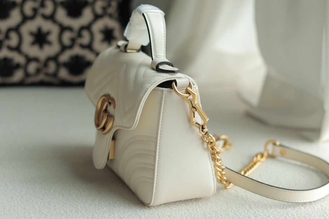 Gucci Gg Marmont Mini Top Handle Bag White Leather