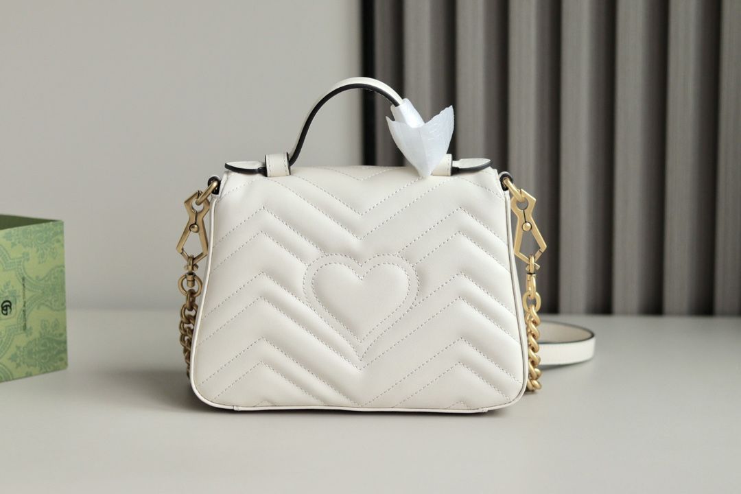 Gucci Gg Marmont Mini Top Handle Bag White Leather