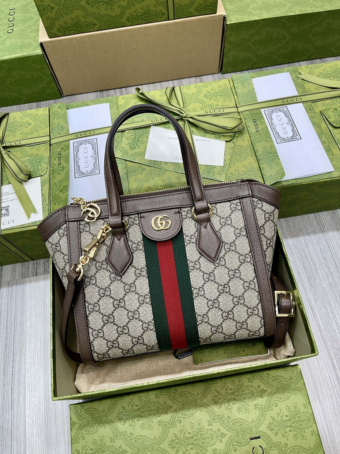 Gucci Ophidia Gg Small Tote Bag Beige/Ebony Gg Supreme