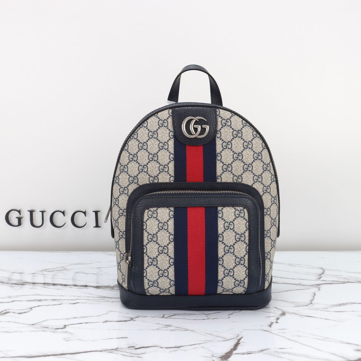 Gucci Ophidia Gg Small Backpack Beige And Blue Gg Supreme