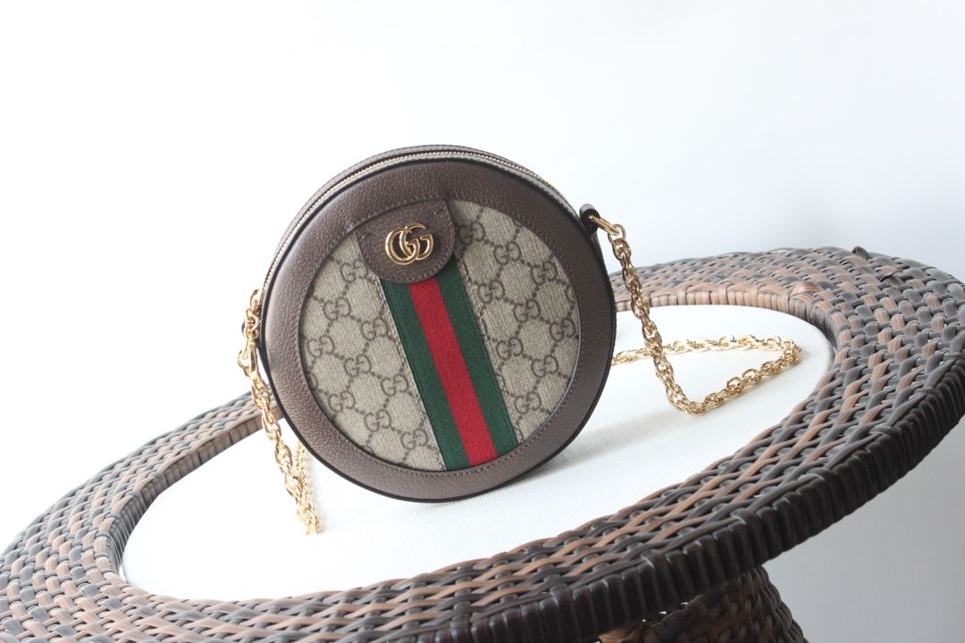 Gucci Ophidia Gg Mini Round Shoulder Bag Beige/Ebony Gg Supreme