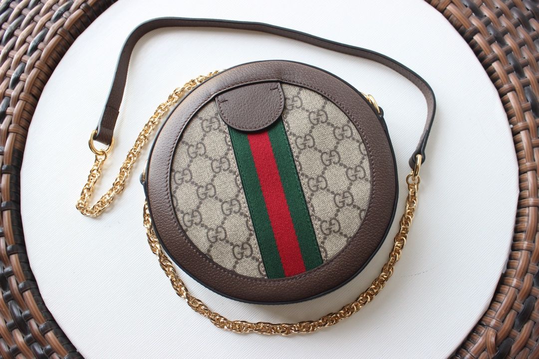 Gucci Ophidia Gg Mini Round Shoulder Bag Beige/Ebony Gg Supreme