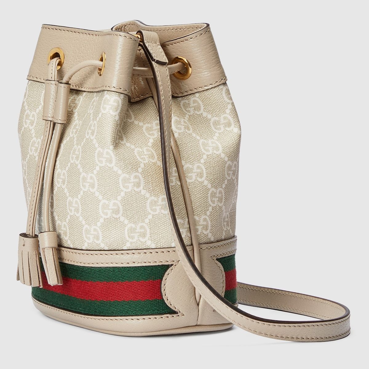 Gucci Ophidia Gg Mini Bucket Bag Beige And White Canvas