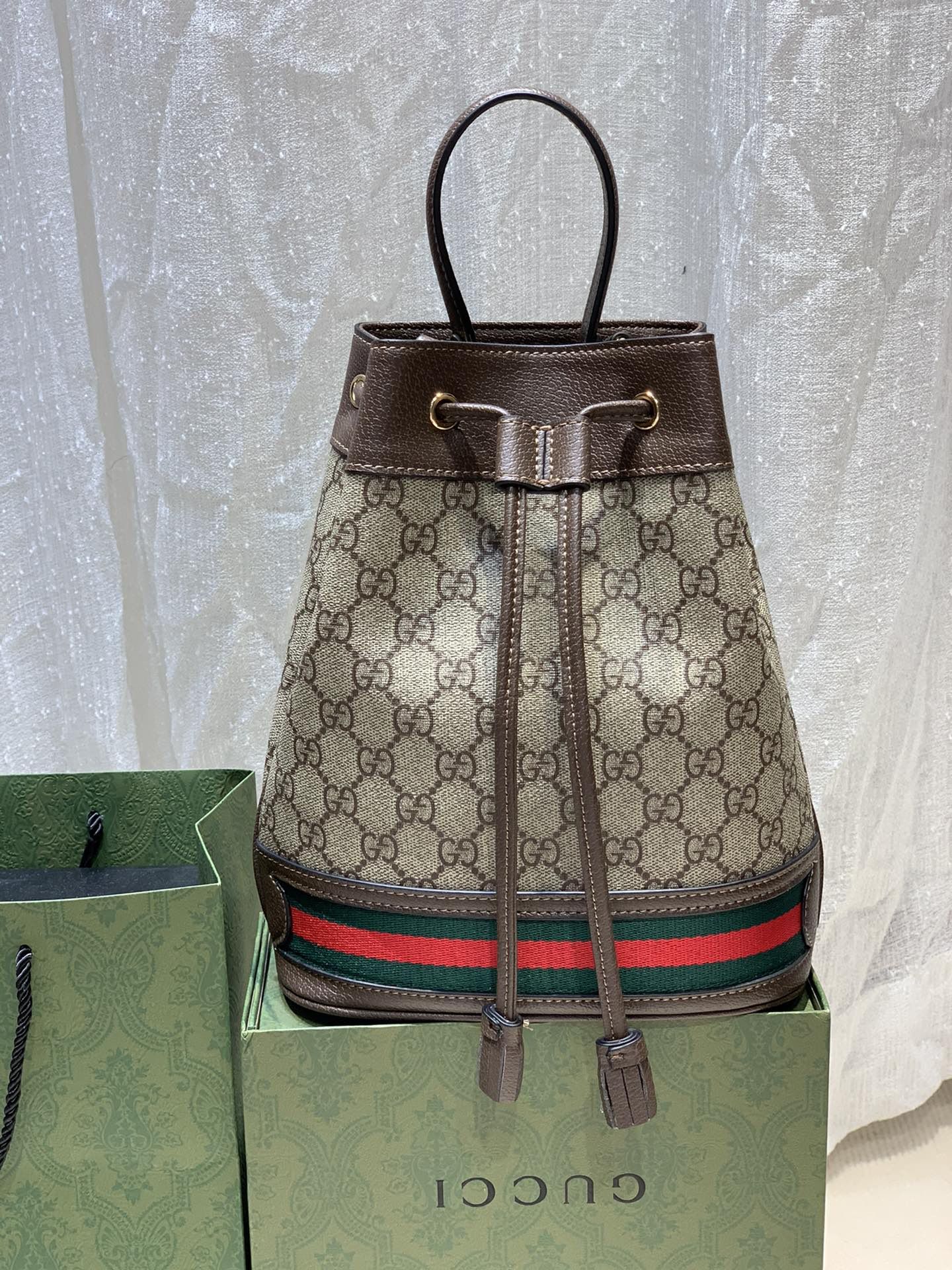 Gucci Ophidia Gg Small Bucket Bag Beige/Ebony Gg Supreme