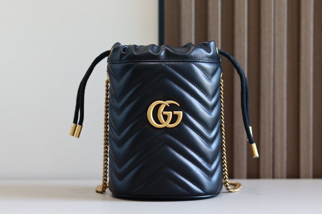 Gucci Gg Marmont Mini Bucket Bag Black Leather