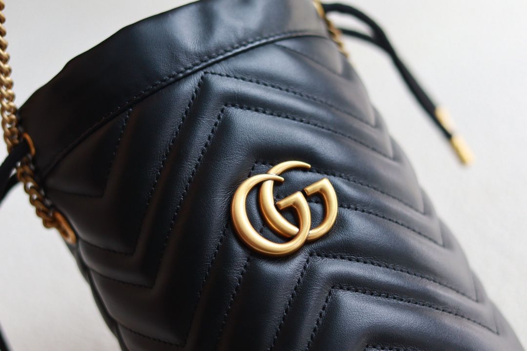 Gucci Gg Marmont Mini Bucket Bag Black Leather