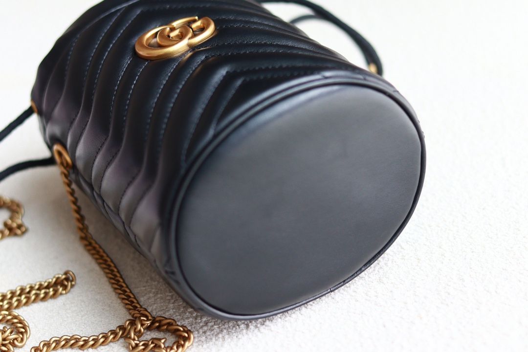 Gucci Gg Marmont Mini Bucket Bag Black Leather