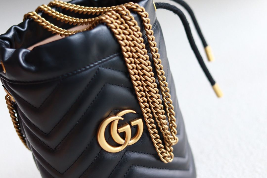 Gucci Gg Marmont Mini Bucket Bag Black Leather