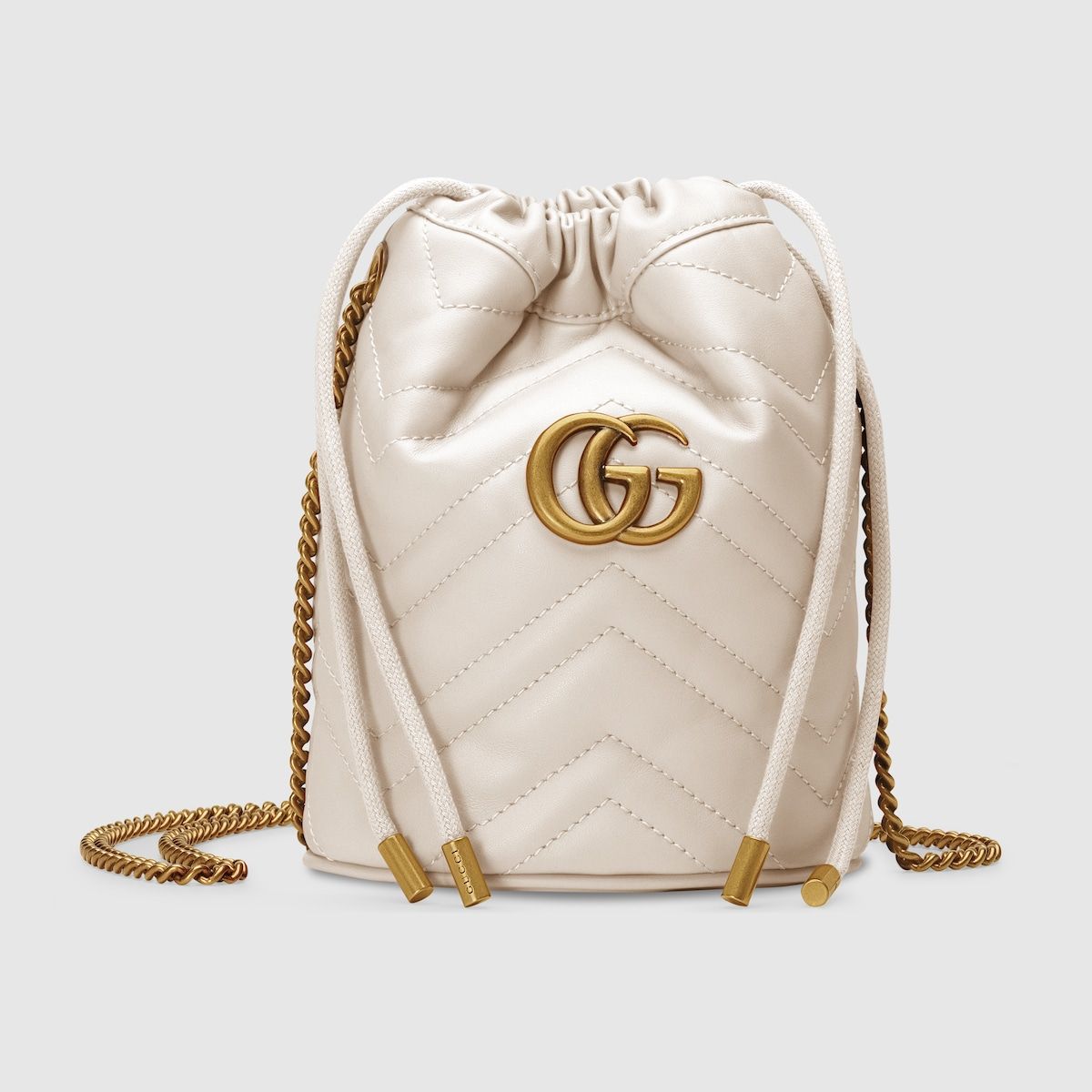 Gucci Gg Marmont Mini Bucket Bag White Leather