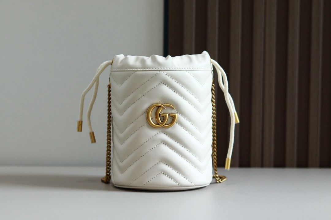 Gucci Gg Marmont Mini Bucket Bag White Leather