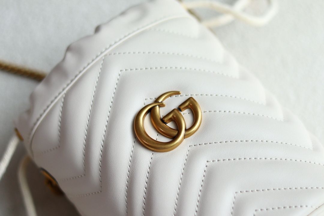 Gucci Gg Marmont Mini Bucket Bag White Leather