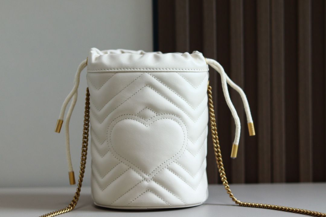 Gucci Gg Marmont Mini Bucket Bag White Leather