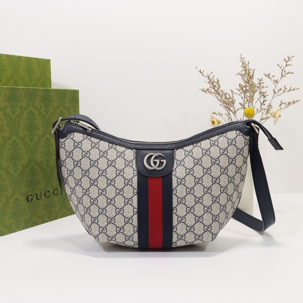 Gucci Ophidia Gg Small Crossbody Bag Beige And Blue Gg Supreme