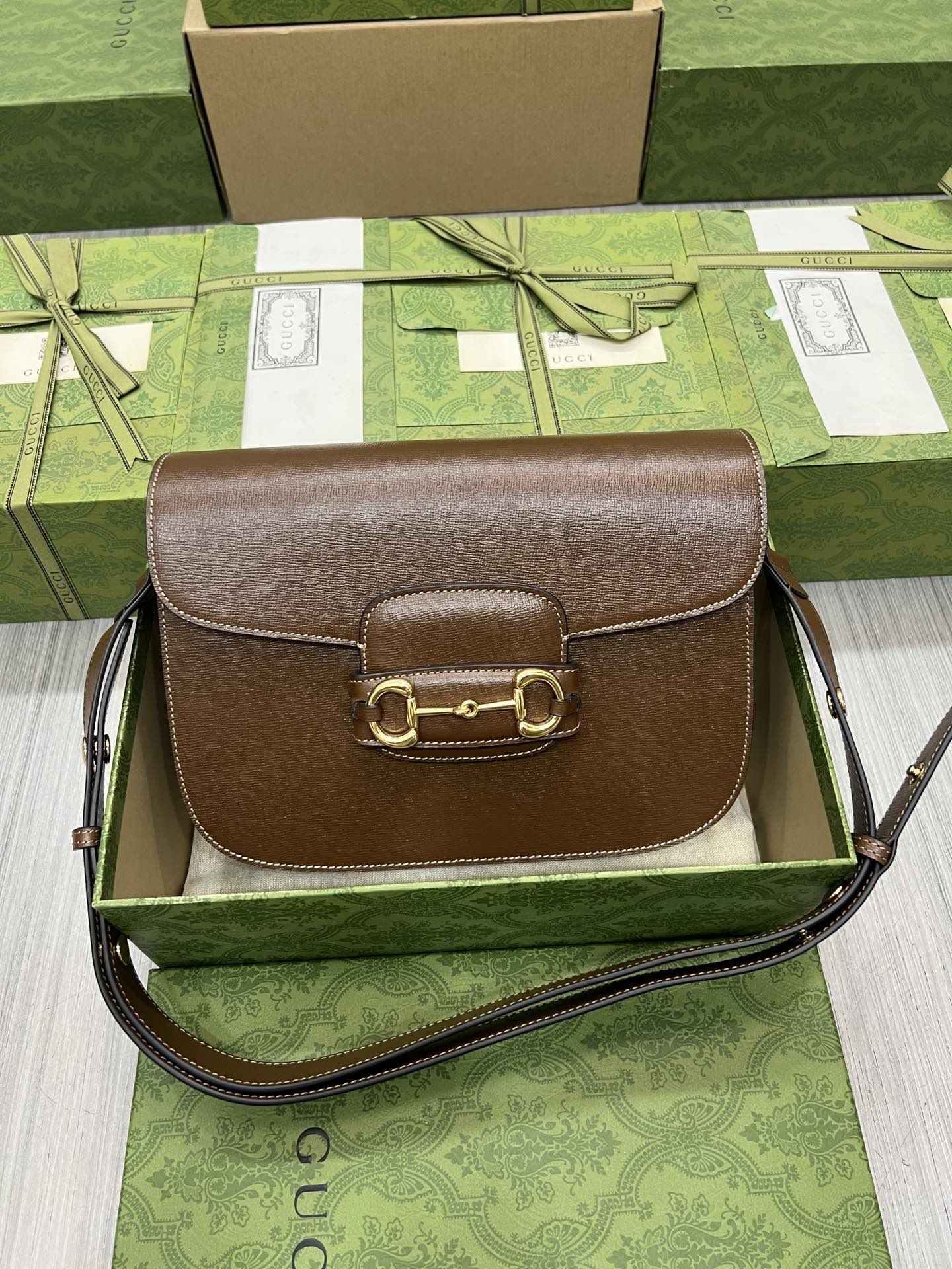 Gucci Horsebit 1955 Shoulder Bag Brown Leather