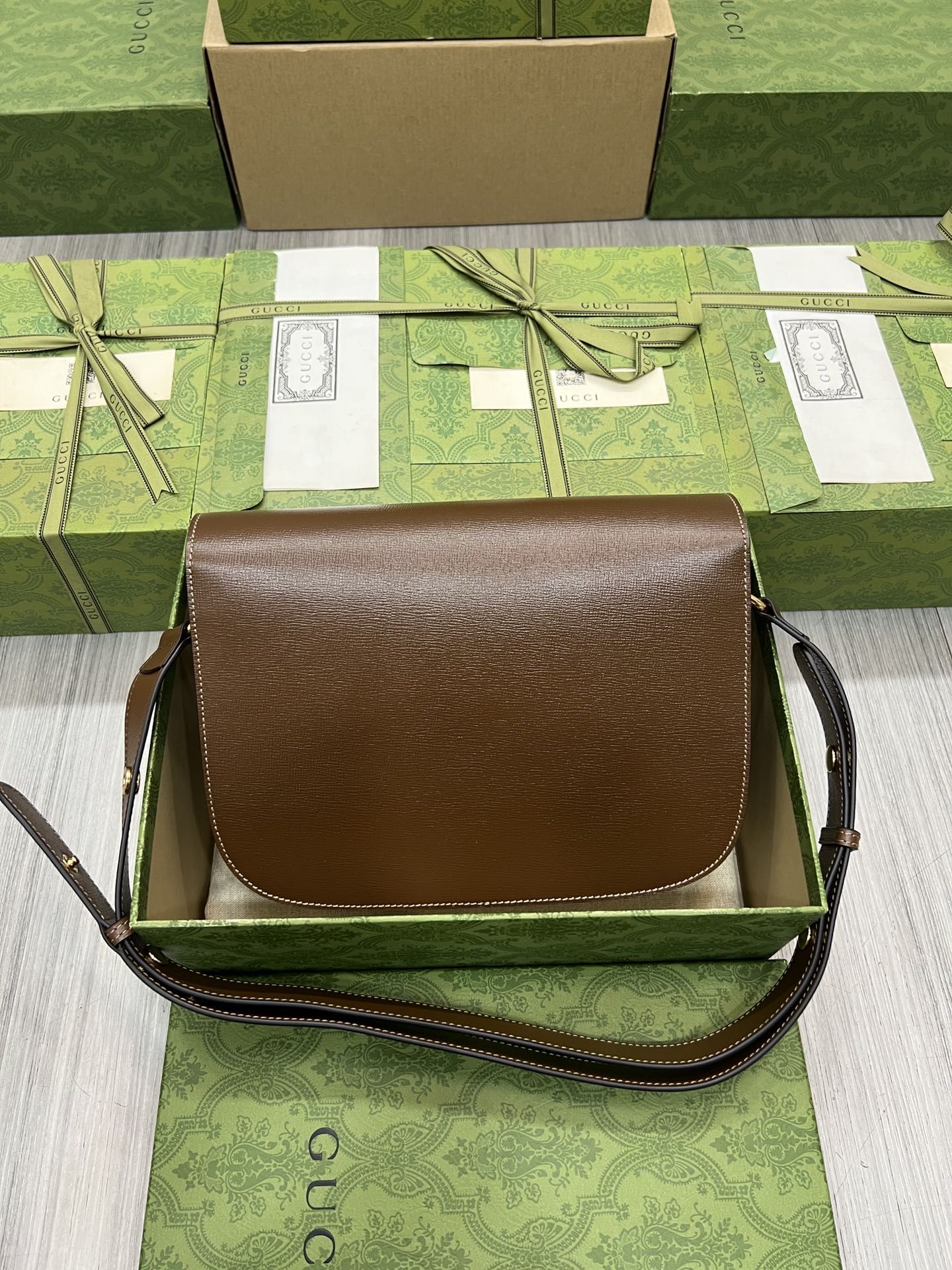 Gucci Horsebit 1955 Shoulder Bag Brown Leather