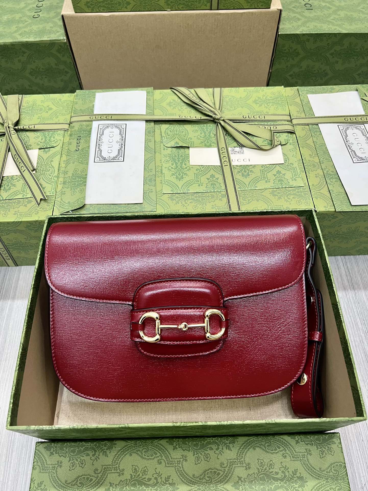 Gucci Horsebit 1955 Shoulder Bag Red Leather