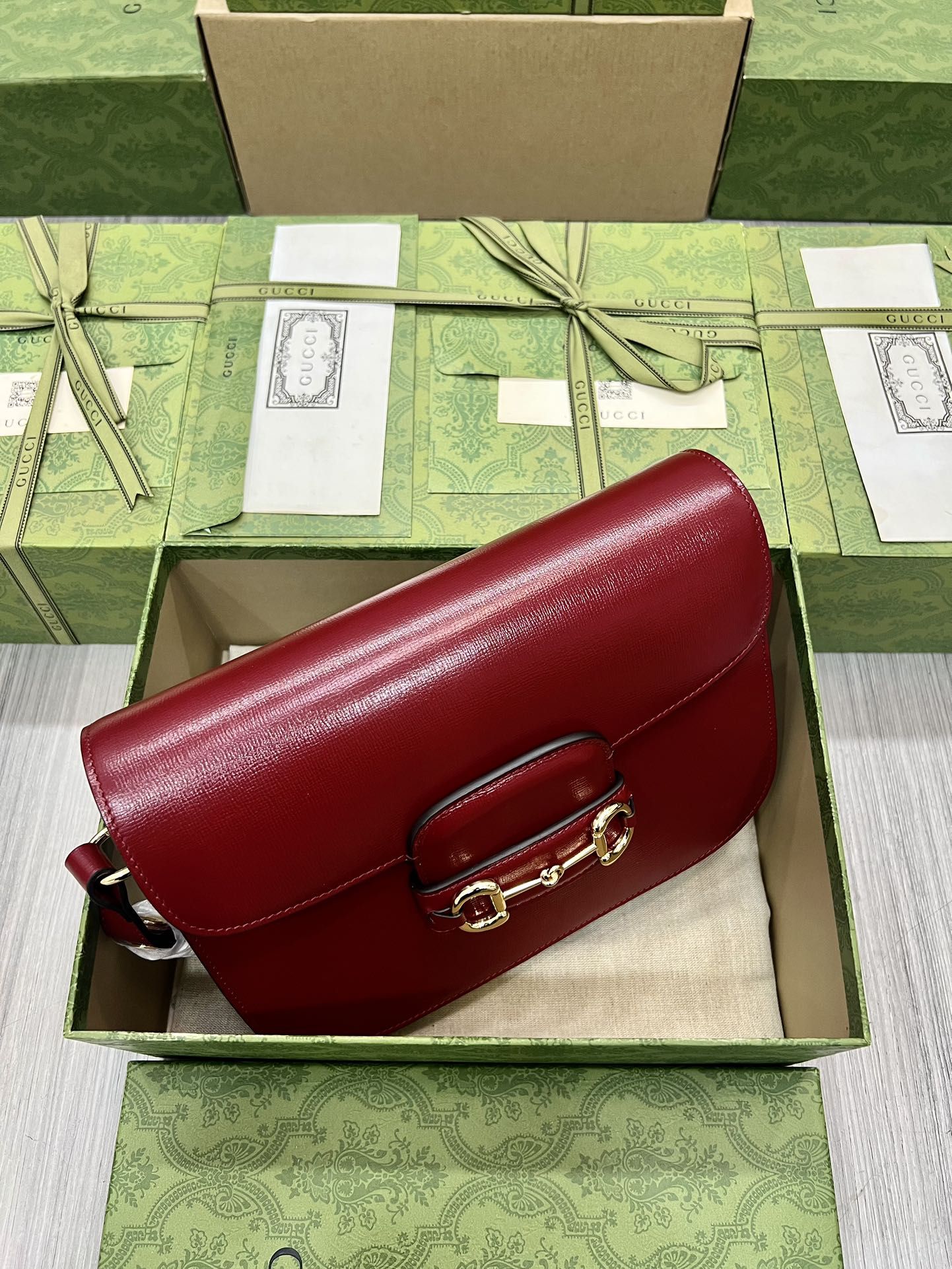 Gucci Horsebit 1955 Shoulder Bag Red Leather