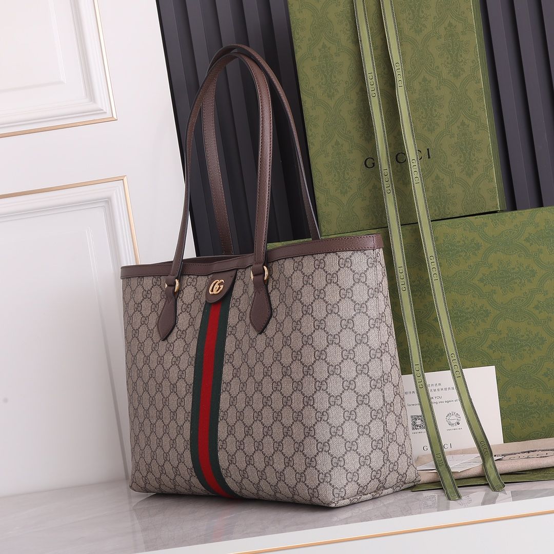 Gucci Ophidia Gg Medium Tote Beige And Ebony