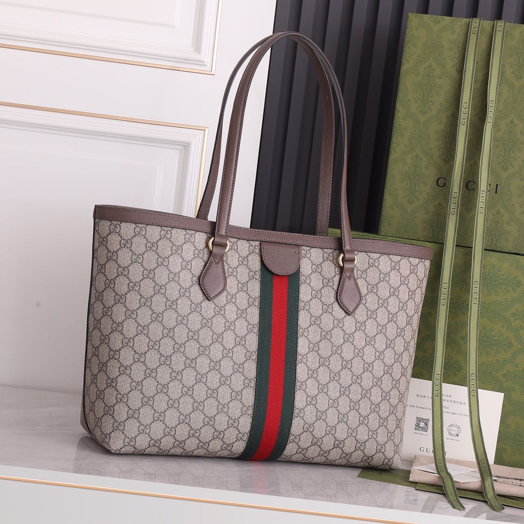 Gucci Ophidia Gg Medium Tote Beige And Ebony