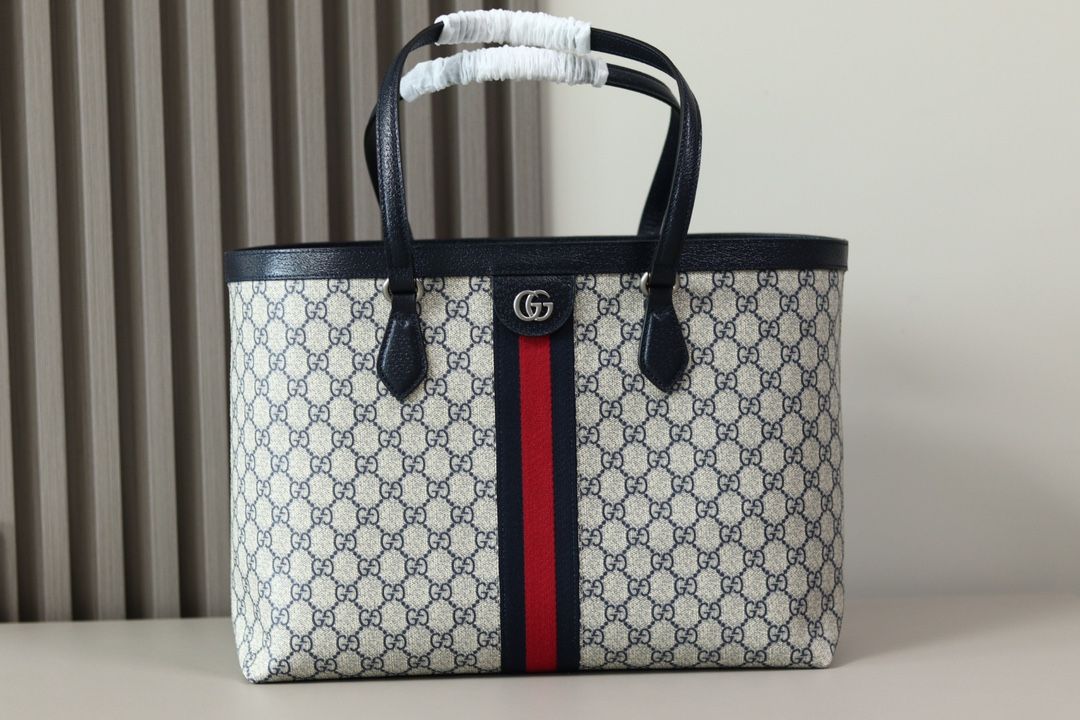 Gucci Ophidia Gg Medium Tote Beige And Blue Supreme