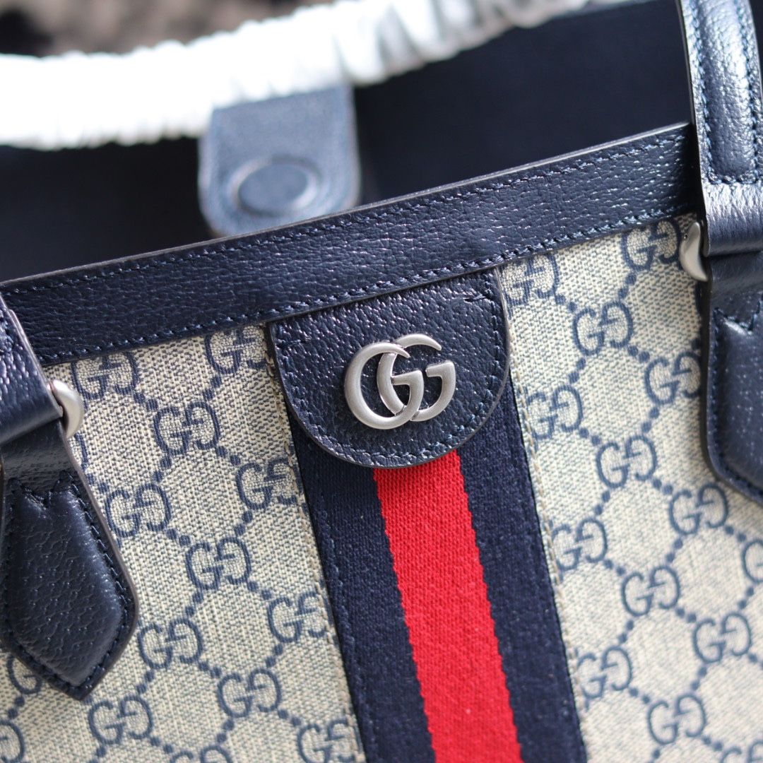 Gucci Ophidia Gg Medium Tote Beige And Blue Supreme