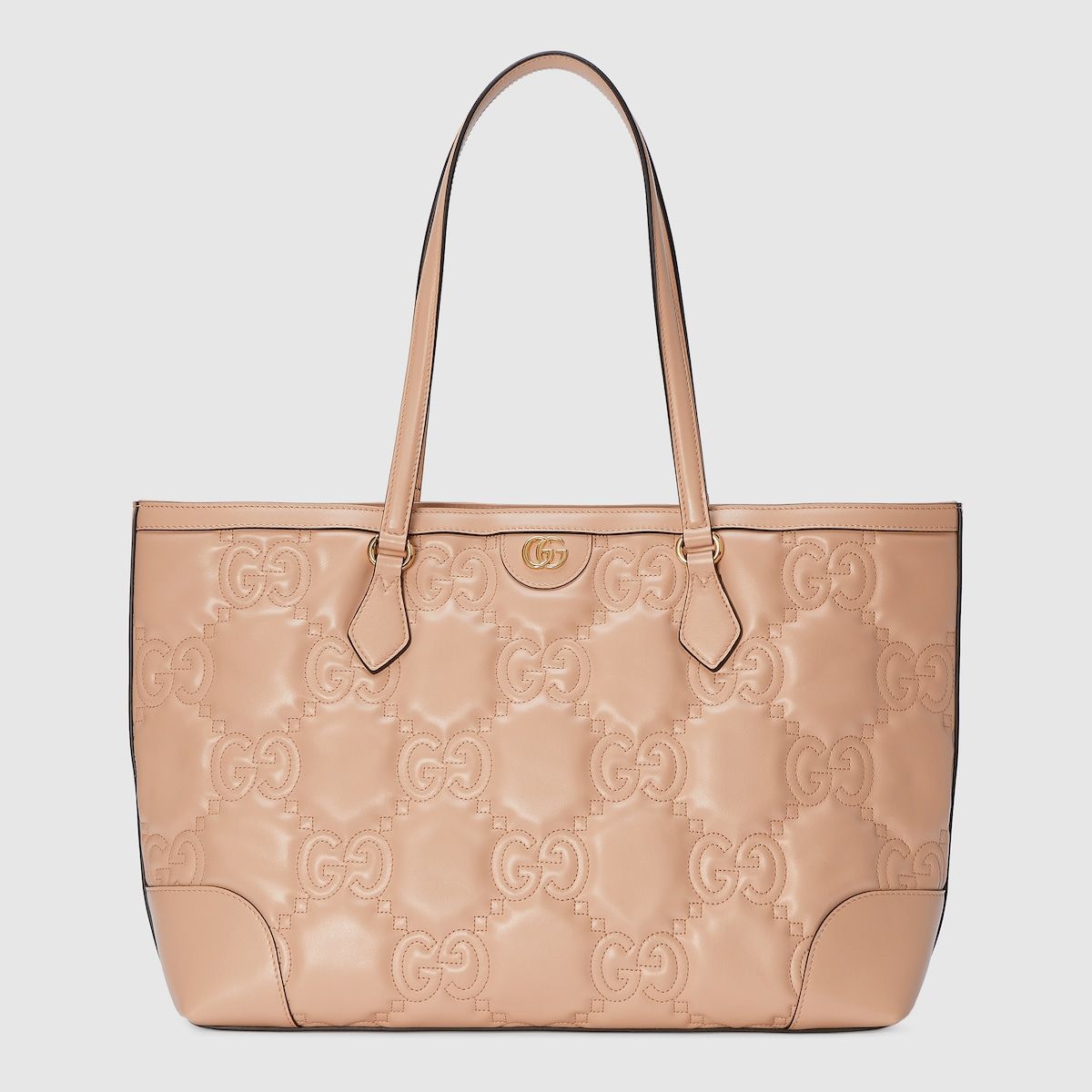 Gucci Gg Matelassé Medium Tote Rose Beige Leather