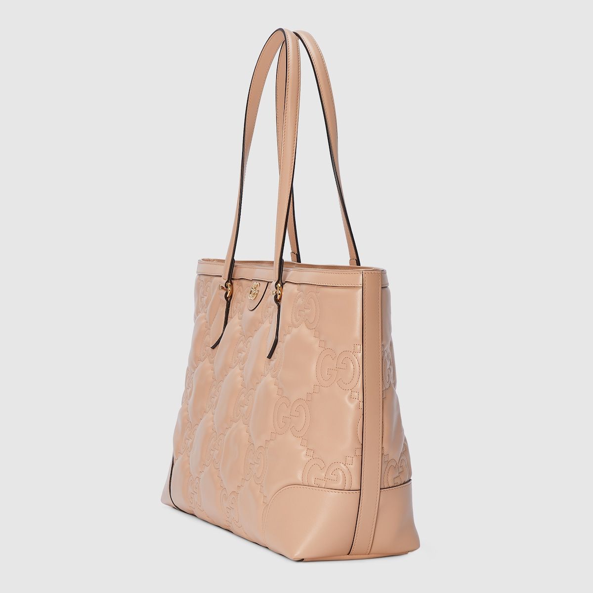 Gucci Gg Matelassé Medium Tote Rose Beige Leather