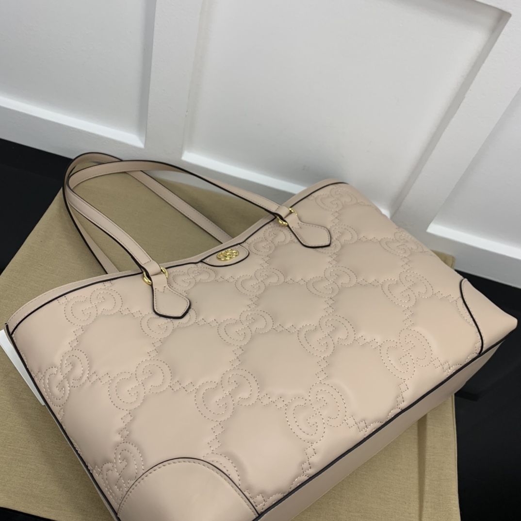 Gucci Gg Matelassé Medium Tote Rose Beige Leather