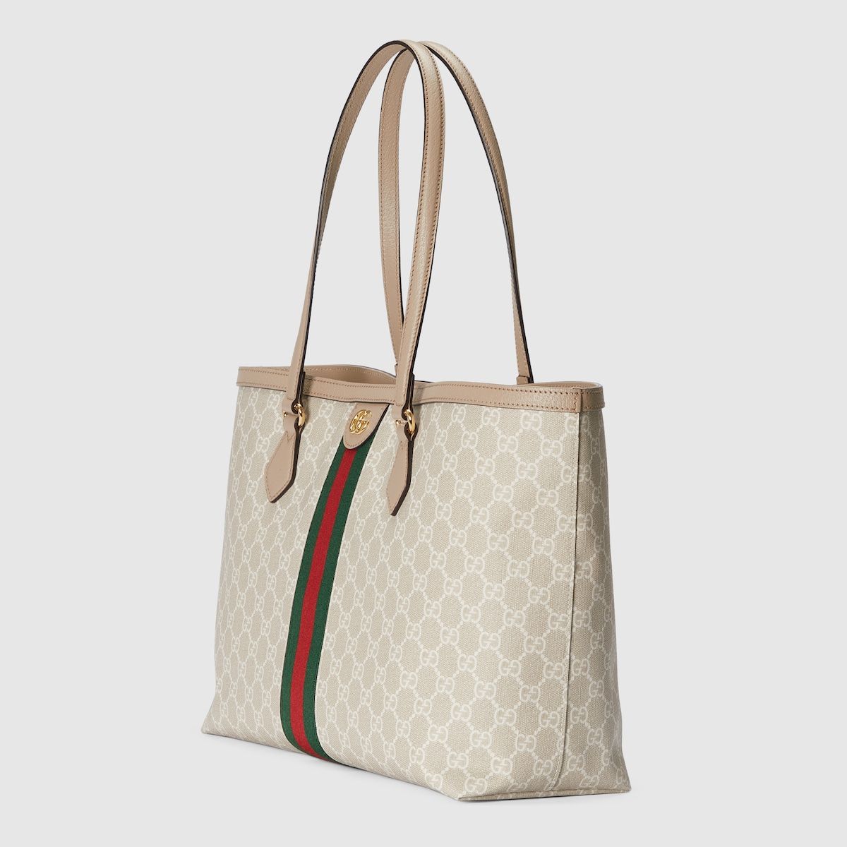 Gucci Ophidia Gg Medium Tote Beige And White Canvas