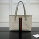 Gucci Ophidia Gg Medium Tote Beige And White Canvas