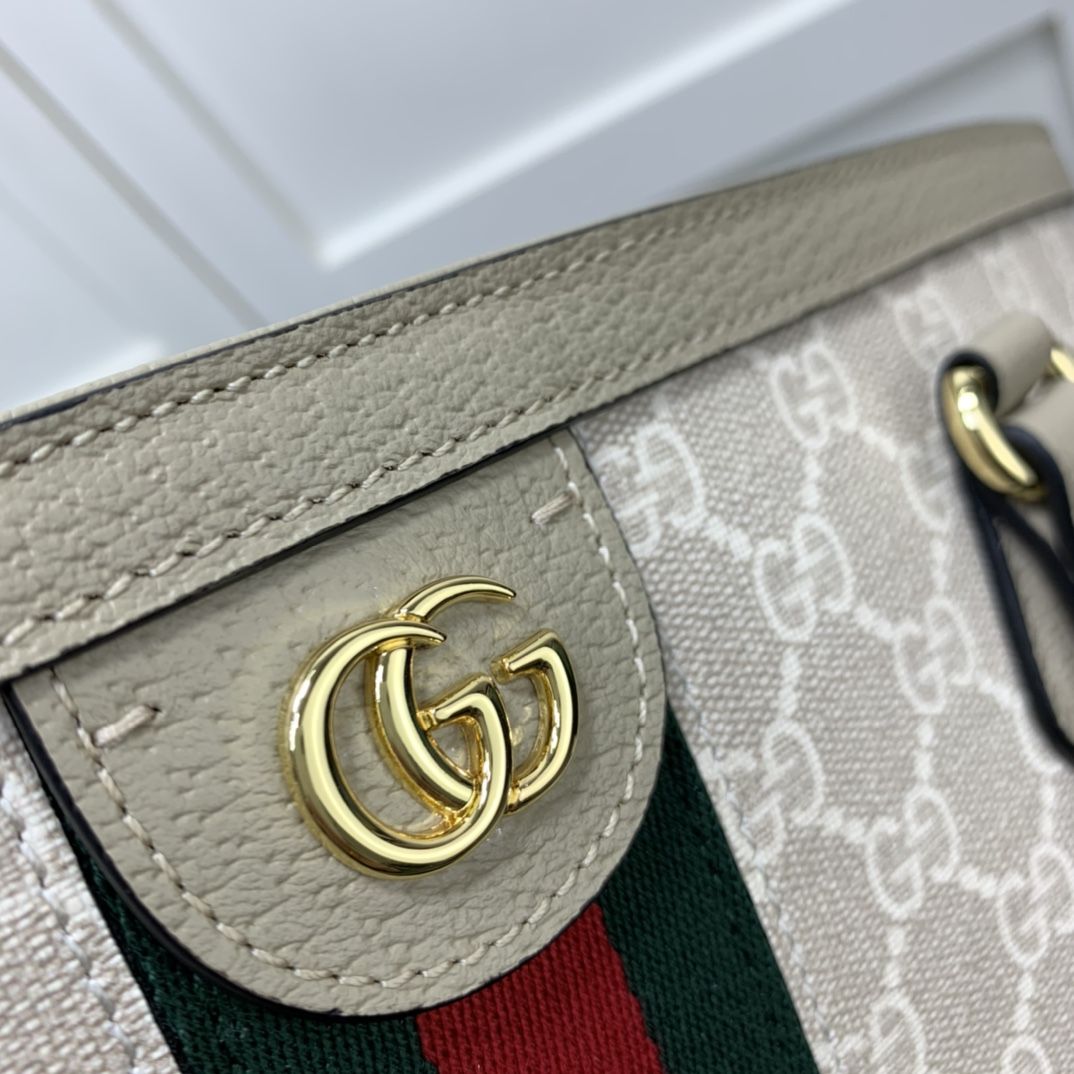 Gucci Ophidia Gg Medium Tote Beige And White Canvas