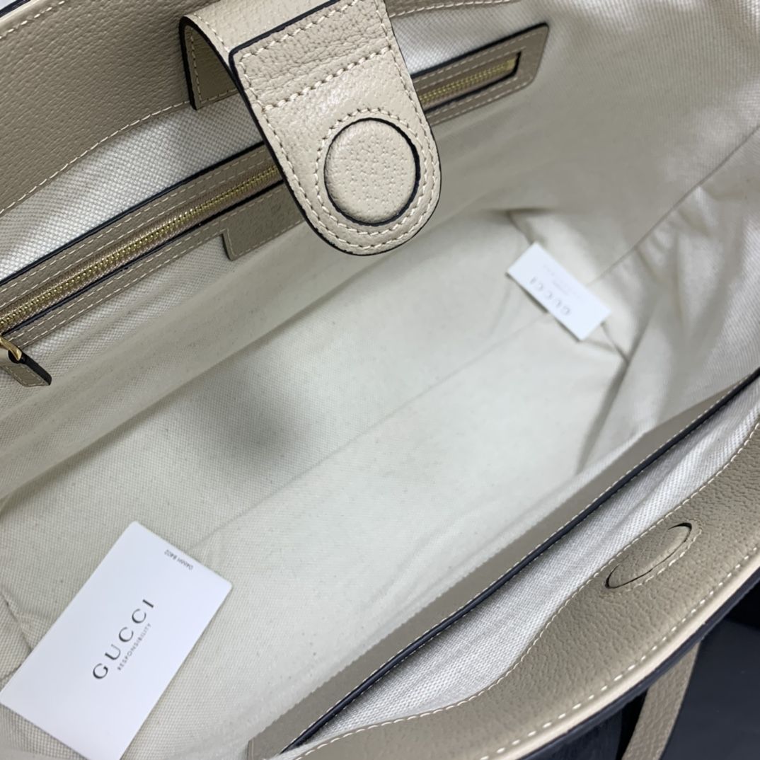 Gucci Ophidia Gg Medium Tote Beige And White Canvas