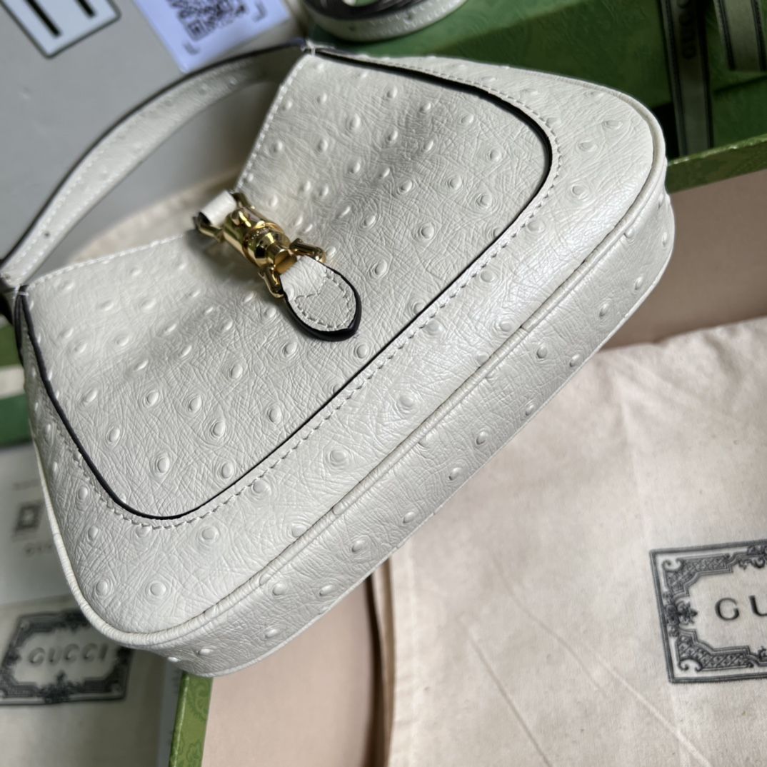 Gucci Jackie 1961 Ostrich Mini Shoulder Bag Ivory